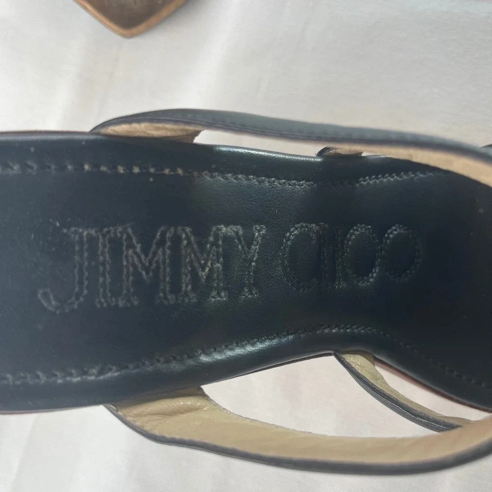 Jimmy Choo Athena‎ Black Leather Cork Wedge Platform Sandals Slides 37.5/US 7.5